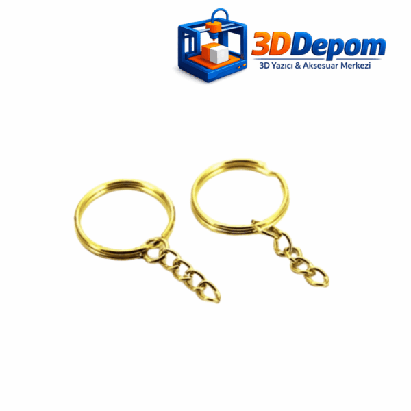 Altın Sarısı Prestij Anahtarlık Halkası - 25 mm Dayanıklı Tasarım. 25 mm altın prestij zincirli anahtarlık halkası sarı kaplama ikili görünüm.