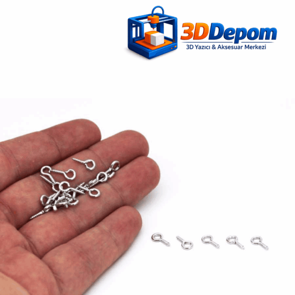 100 Adet Gümüş Renk Anahtarlık Kancalı Vida (10mm x 5mm)