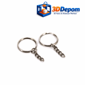 3D yazıcı tasarımları için gümüş ışıltılı nikel kaplama zincirli anahtarlık halkası.