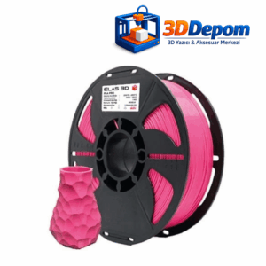 pembe-baski-filament 3D Depom Elas Pembe PLA PRO 1.75mm 1Kg 3D yazıcı filamenti makarası ve pembe vazo baskısı