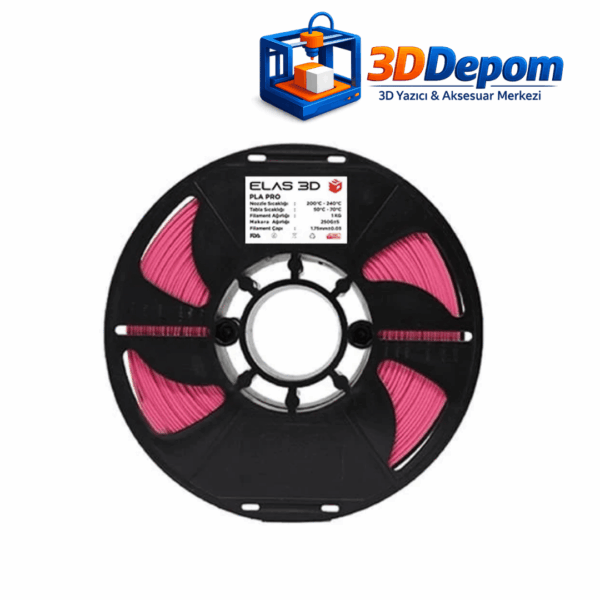 profesyonel_3d_baski_pembe_filament_elas Elas Pembe PLA PRO 1.75mm 1Kg üst segment 3D filament makarası önden görünüm