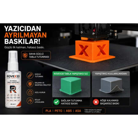 ROVEX3D tabla yapıştırıcısı sıcaklık değerleri, kullanım özellikleri ve filament uyumluluğu