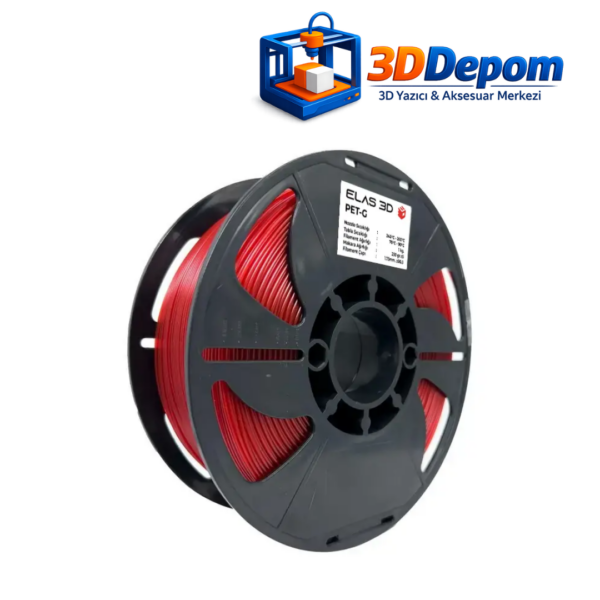ELAS PET-G Kirmizi Filament 1kg makara yan gorunum 3DDepom