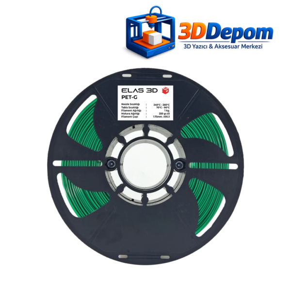 ELAS PET-G Yeşil Filament 1.75mm 1kg makara üstten görünüm