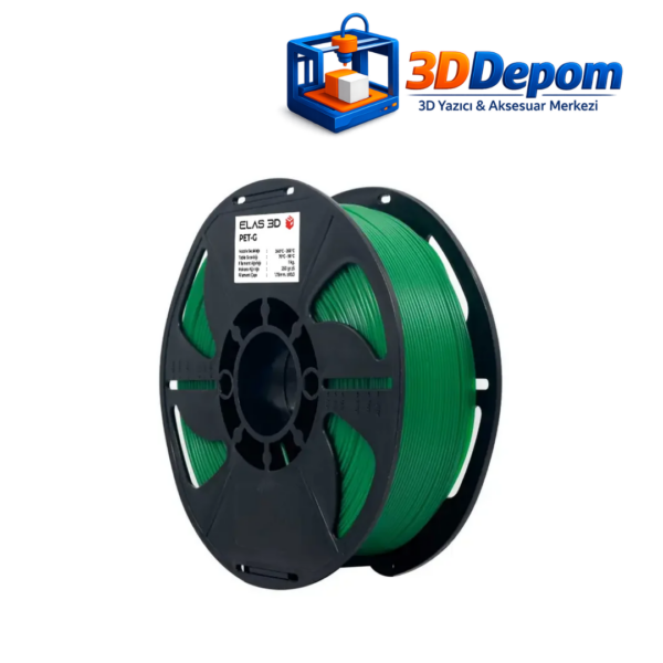 ELAS PET-G Yeşil Filament 1kg makara yan görünüm 3DDepom